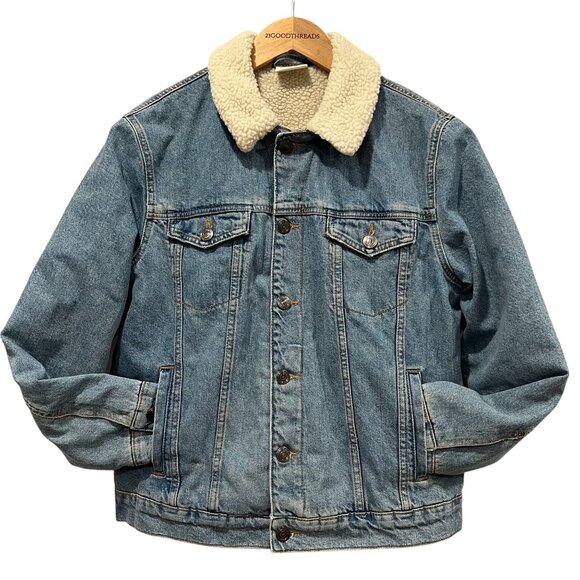 BDG Sherpa Denim Trucker Jean Jacket, Light Wash, L - Picture 1 of 9